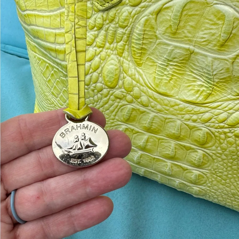 🍋‍🟩🐊Brahmin Lime Crocodile Lemongrass Embossed Satchel (Rare) EUC🐊